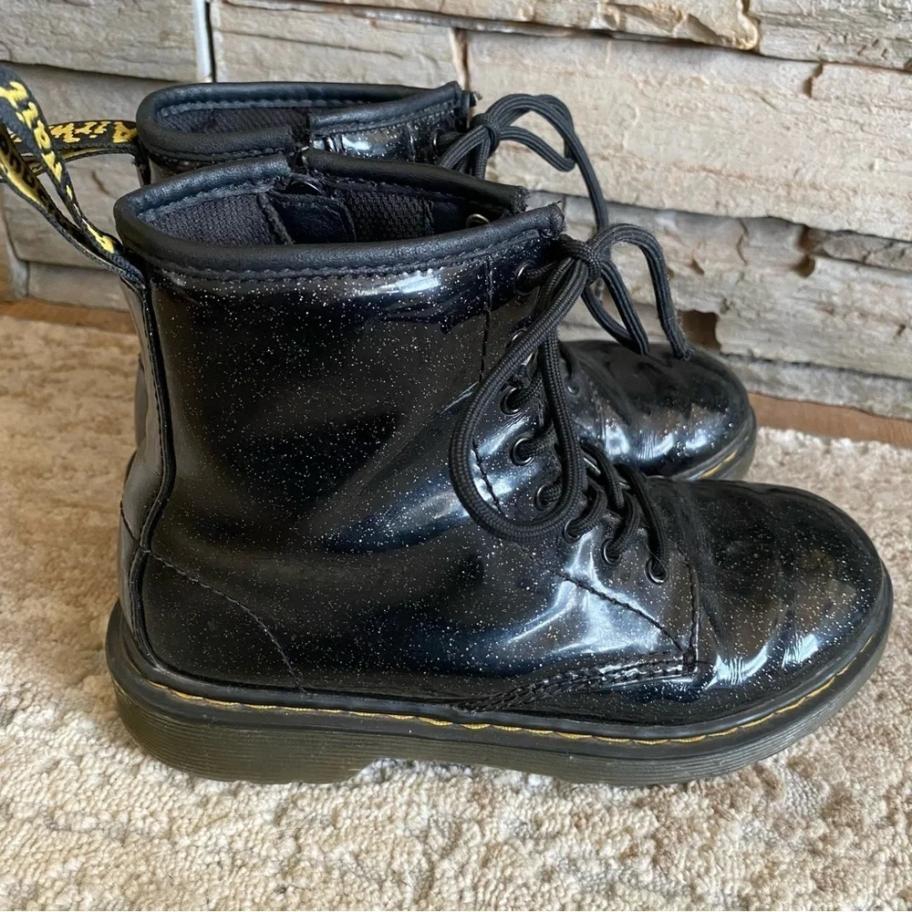 Dr. Marten 1460 Luana Glitter Boots Lace Up Combat Ankle Black Patent Leather: 3